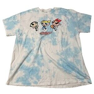 Powerpuff Girls Tie Dye T-Shirt Large Blue Cartoon Network Blossom Bubbles